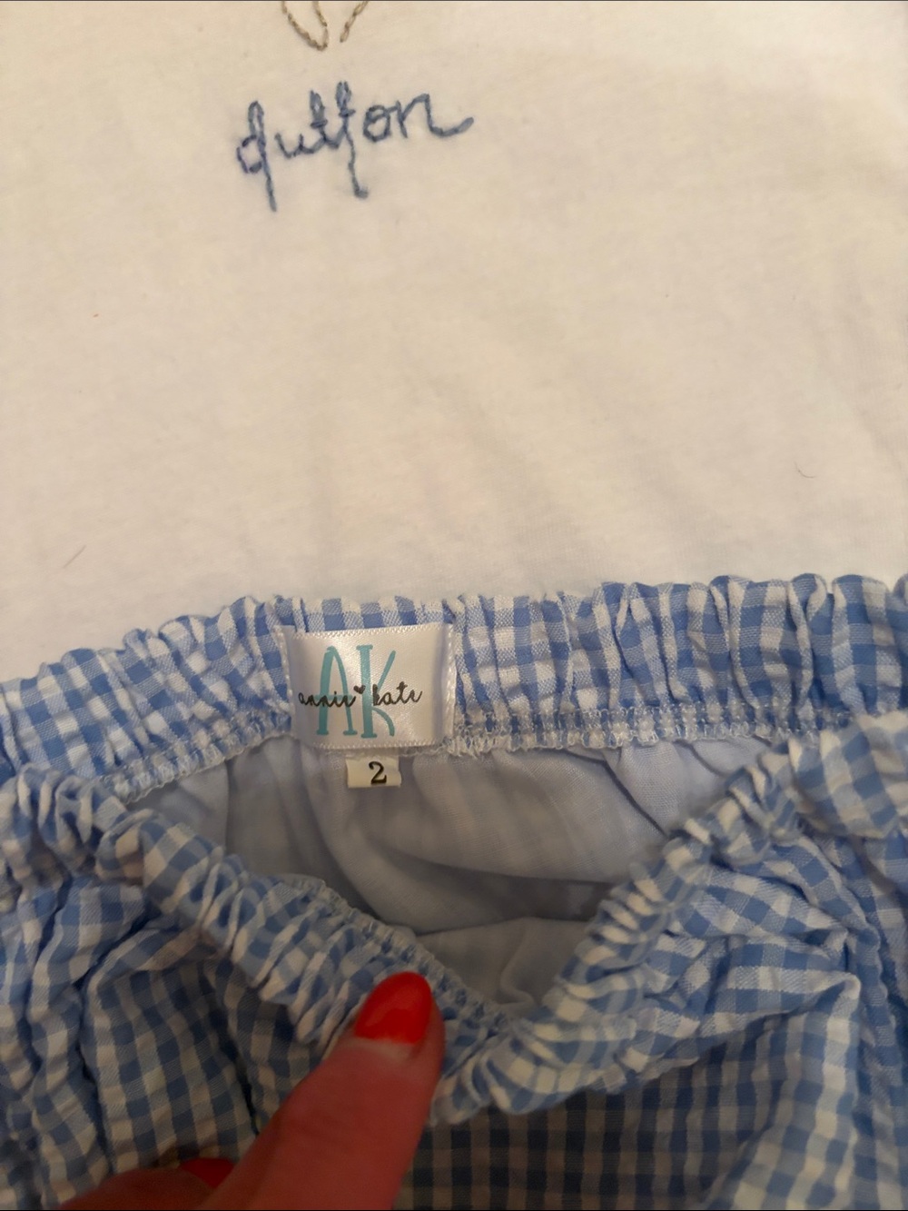 Garanimals White Tee with Blue Gingham Bloomers and Balloon Embroidery - Picture 3 of 3
